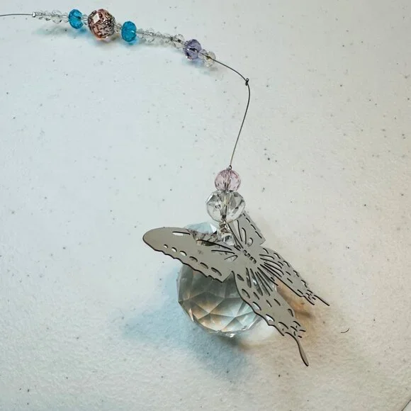 Crystal Butterfly Suncatcher Hanging Ornament With Beads For Home & Garden Decor - Picture 5 of 9
